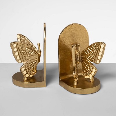 6.6" x 3.7" 2pc Brass Butterfly Bookend Set Gold - Opalhouse™