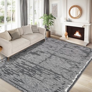 Area Rug for Living Room, Washable Geometric Strip Carpet, Non Slip Non Shedding Ultra Thin Soft Rug for Bedroom, Office, Dining Room - 1 of 4