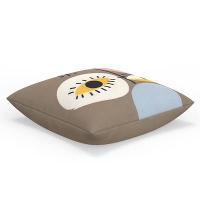 18"x18" Indoor Square Throw Pillow Khaki: Embroidered, Cotton Dhurrie, Zipper - Pillow Perfect