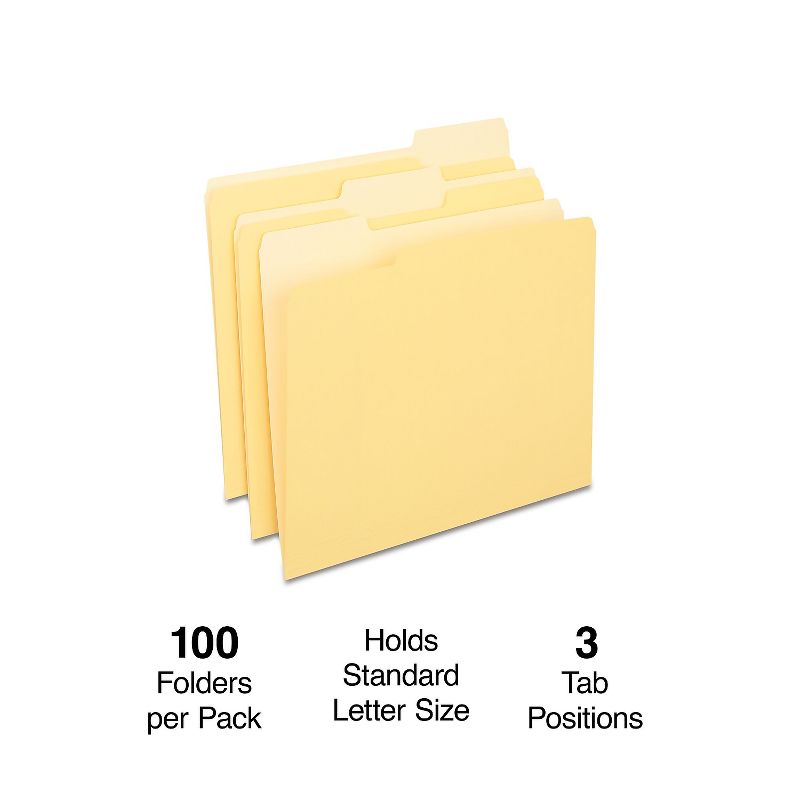 MyOfficeInnovations Colored Top-Tab File Folders 3 Tab Yellow Letter Size 100/Pack 224535, 2 of 5