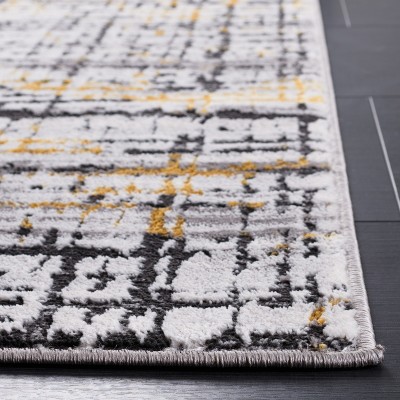 Charcoal and Gold Abstract Square Synthetic Area Rug