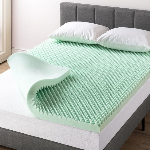 Egg Crate Memory Foam Mattress Topper with Green Tea Infusion, Bed Topper Pad with Removable Cover