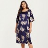 Anna-Kaci Lounge Women's PLus Size Satin Nightgown with Allover Floral Print Relaxed Fit Scoop Neckline and Flowing Short Sleeves - 3 of 4