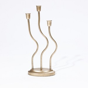 LuxenHome Gold Metal 3-Taper Candle Holder Tabletop Sculpture - 1 of 4