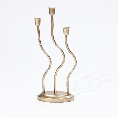 LuxenHome Gold Metal 3-Taper Candle Holder Tabletop Sculpture - image 1 of 4