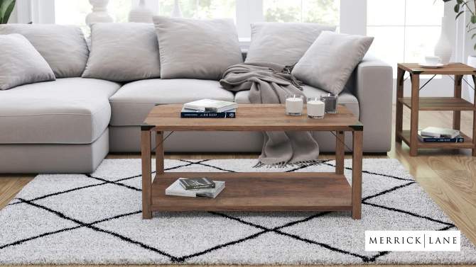 Merrick Lane Modern Farmhouse Engineered Wood Coffee Table and Powder Coated Steel Accents, 2 of 6, play video