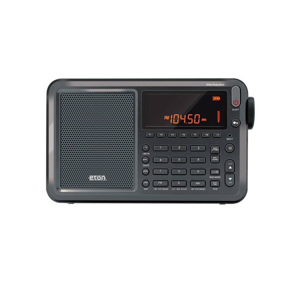 Eton Elite Executive Radio: Portable AM/FM Clock Radio with Built-In Antenna & 3.5mm Jack, Gray