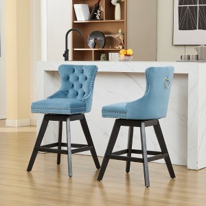 Swivel Velvet Barstools Set of 2, Button-Tufted Upholstered Seats with Curved Back and Wooden Legs, 360¡ã Swivel for Kitchen - 1 of 4