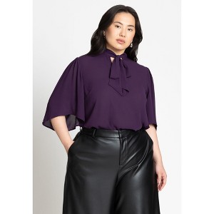 ELOQUII Women's Plus Size Bow Blouse With Flutter Sleeve - 1 of 4