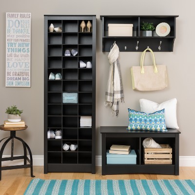 Black Tall Stackable Wood Shoe Rack with 36 Cubbies