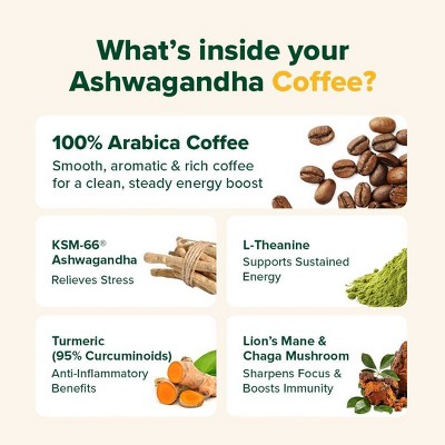 VAHDAM Ashwagandha Instant Coffee with Mushrooms Calm Energy & Focus - 2.11oz