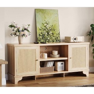 TV Stand 70 Inches,Rattan TV Stand for Living Room, Boho Entertainment Center , Wooden Console Cabinet with Storage and Shelf. - 1 of 4