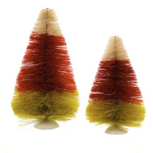 Dept 56 Accessories 8.5 Inch Candy Corn Trees Set Of 2 Halloween Village Accessory Bottle Brush Trees - 1 of 2