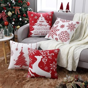 Christmas Pillow Covers Set of 4 Christmas Throw Pillow Cases with Merry Christmas Tree Snowflake Deer Winter Holiday - 1 of 4