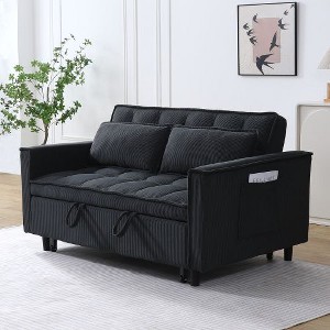 Kumasinova Modern Velvet Loveseat Futon Sofa Couch Pullout Bed, Convertible Lounge Sleeper Sofa Bed with Reclining Backrest, Toss Pillows, Pockets - 1 of 4