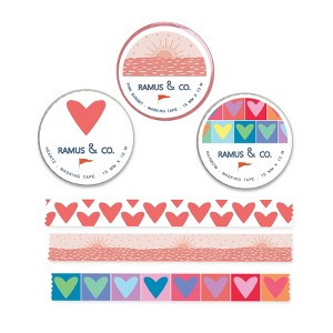 Illustrated Masking Tape by Ramus & Co - 3ct Rolls, Assorted Rolls (Rainbow + Pink Sunset + Hearts) - 1 of 4