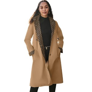 Jessica London Women's Plus Size Contrast Hood Raincoat - 1 of 4