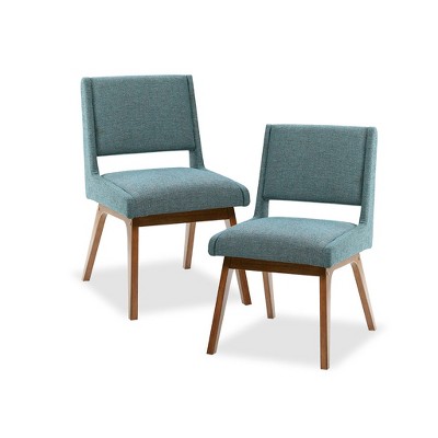 VYNXARIA Accent Chair，Dining Side chair，Rubber Solid Pecan Wood Finish，Attached Seat Cushion， (set of 2) Blue