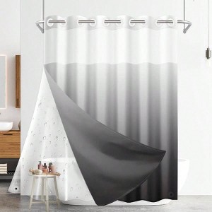 No Hook Ombre Black Shower Curtain with Snap - in PEVA Liner Set Modern Design Hotel Style See Through Top - 1 of 4