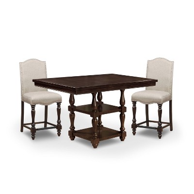 3pc Merrill Nail Head Trim Counter Height Dining Set Antique Cherry/Beige - HOMES: Inside + Out