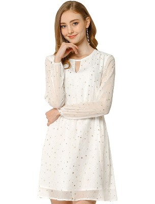 INSPIRE CHIC Women's Choker V Neck Vintage Flared Gilding Metallic Shiny Star A-Line Dress