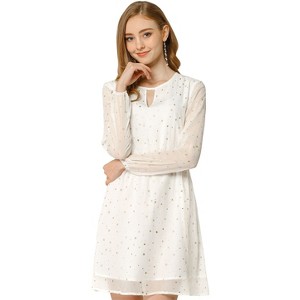 INSPIRE CHIC Women's Choker V Neck Vintage Flared Gilding Metallic Shiny Star A-Line Dress - 1 of 4