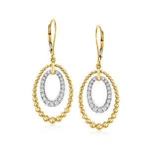 Ross-Simons 0.50 ct. t.w. Diamond Double-Oval Beaded Drop Earrings in 18kt Gold Over Sterling - 1 of 3