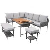6-Piece Outdoor Rope Patio Conversation Set, L-Shaped Sectional Sofa with Deep Cushions and Acacia Wood Table with Ice Box – Maison Boucle - 3 of 4