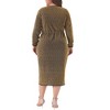 Agnes Orinda Women's Plus Size Sequin Sparkly Glitter Long Sleeve V Neck High Slit Party Cocktail Midi A Line Dresses - 4 of 4