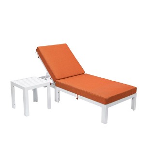 LeisureMod Chelsea Modern Outdoor Chaise Lounge Chair in White Fame With Side Table - 1 of 4