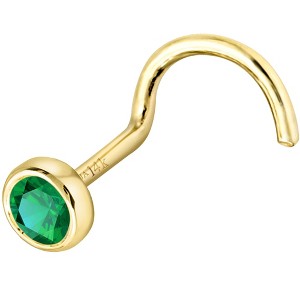 Jewelry Avalanche 22G 14K Gold Bezel-set Emerald Nose Screw Nose Stud - 1 of 3