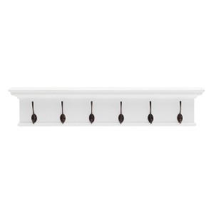 HomeRoots 39" Classic White Wood Six Hook Hanging Coat Rack - 1 of 4