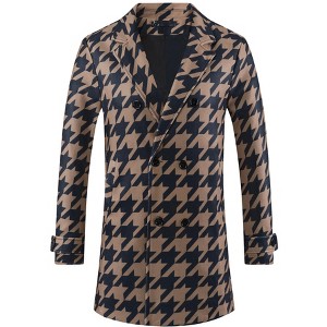 Lars Amadeus Men's Houndstooth Double Breasted Plaid Pattern Winter Long Coat - 1 of 4