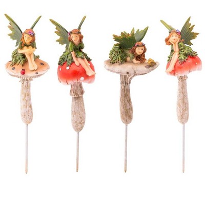 Wind & Weather Fairies On Mushrooms Garden Stakes, Set of 4