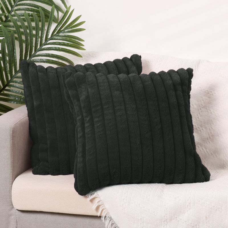 Unique Bargains Plush Faux Fur Throw Solid Striped Soft Sofa Living Room Pillow Covers 2 Pcs, 2 of 6