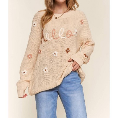 Women's Hello Blossom Flower Embroidery Sweater - And The Why