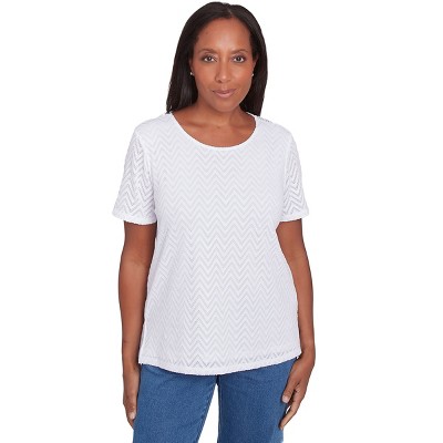 Alfred Dunner Womens Textured Chevron Lace Back Tee
