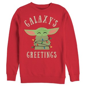 Men's Star Wars The Mandalorian Christmas The Child Greetings Sweatshirt - 1 of 4