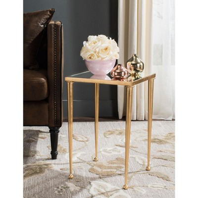 Nyacko 14" Square Gold Leaf Mirrored Transitional End Table