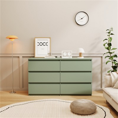 SKRAN Large 6 Drawer Chest, Country Style Drawer Dresser, Engineered Wood Storage Cabinet for Nursery, Bedroom (Green)