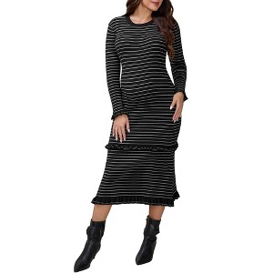 INSPIRE CHIC Women's Maternity Sweater Dress Stripped Ruffle Winter Warm Stretchy Knit Long Sleeve Maxi Dresses - 1 of 4