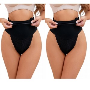 INSPIRE CHIC 2 Pcs Women's Lace Tummy Control Thongs High-Waisted Hi-Cut Control Panties - 1 of 4