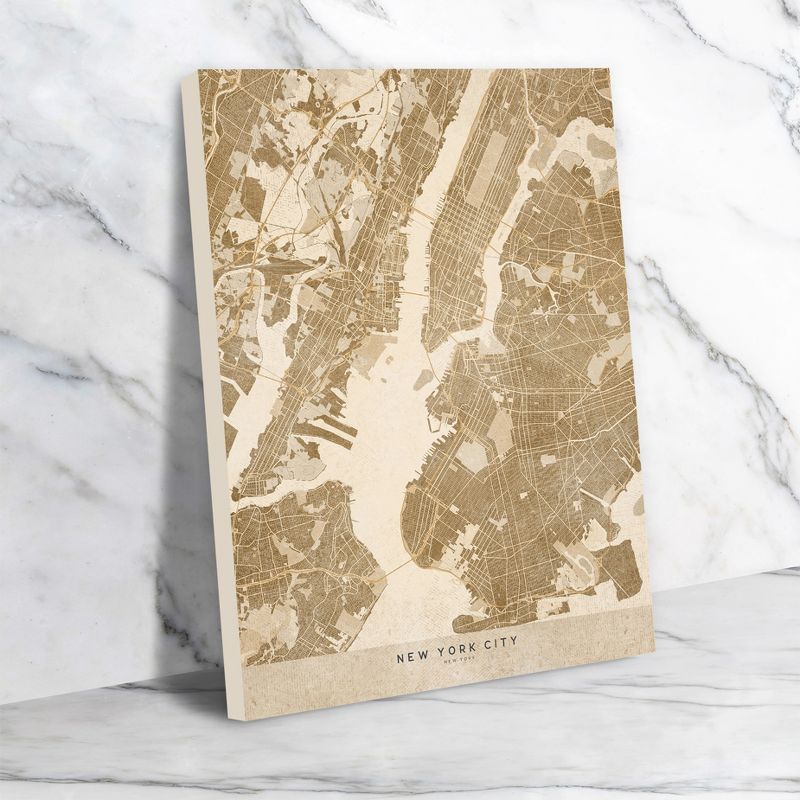 Americanflat Architecture Vintage Map Of New York City In Vintage Sepia By Blursbyai Unframed Canvas Wall Art, 4 of 7