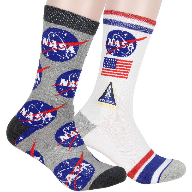 Buzz Aldrin NASA Meatball Logo and Symbols Crew Socks 2 Pair Calf High Multicoloured, 1 of 6