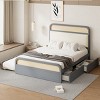 Queen Size Wooden Platform Bed With Twin-Size Trundle And 2 Drawers, Grounded Bed Modern, Trundle Beds Queen Size With Ample Storage-Cuddlewood - 2 of 4