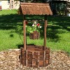 Sunnydaze Outdoor Fir Wood Wishing Well Garden Planter with Hanging Flower Bucket for Garden or Yard - 45" H - Brown - 4 of 4