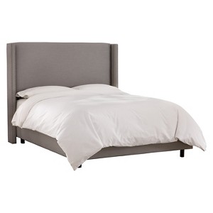 Skyline Nail Button Wingback Bed - Queen - Skyline Furniture , Linen Gray