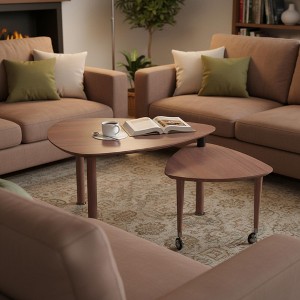 Homy Casa 360° Rotatable 2-Tier Coffee Table with MDF Top and Solid Wood Legs, Modern Adjustable Accent Table for Living Room - 1 of 4