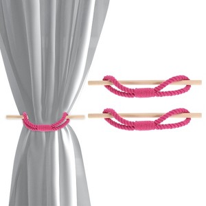 Unique Bargains Cotton Hand-Woven Decorative Drape Curtain Tiebacks with Wood Club - 1 of 4