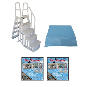 Main Access Smart Step 24 Inch Wide Above Ground Swimming Pool Deck Ladder with No Swim Zone and Flow Through Step Entry System, White - 1 of 4